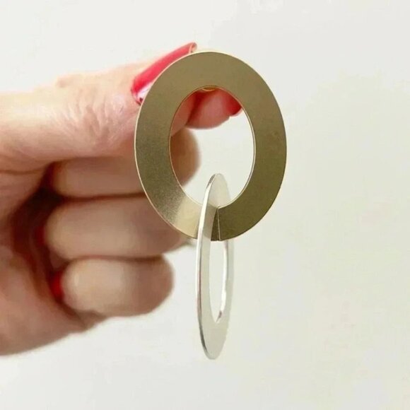 Banana Republic Mixed Metal Double Hoop Earrings Gold Silver Metallic NWT - Picture 9 of 15